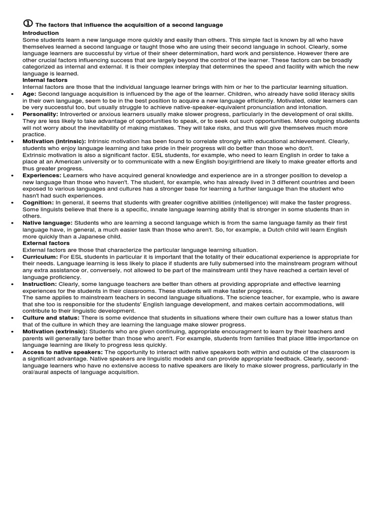 The Factors That Influence The Acquisition Of A Second Language Pdf