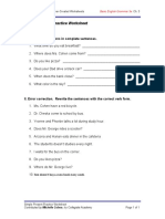 Simple Present Practice Worksheet: I. Answer The Questions in Complete Sentences