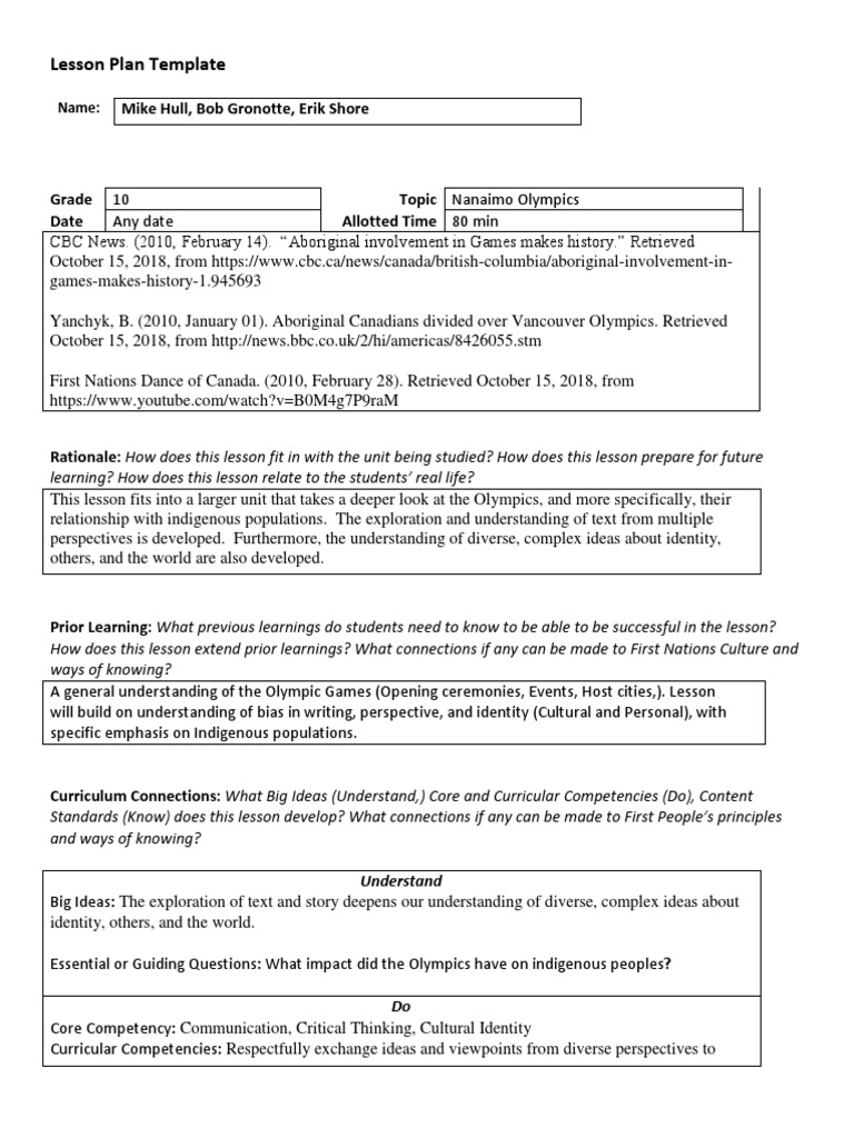 Ms Olympic Games Textual Analysis Lesson Plan 1 | PDF | First Nations ...
