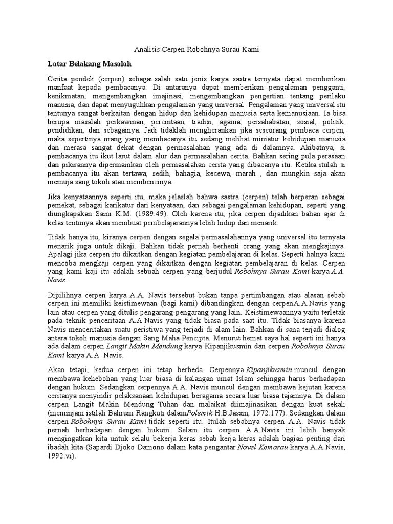 Analisis Cerpen Robohnya Surau Kami