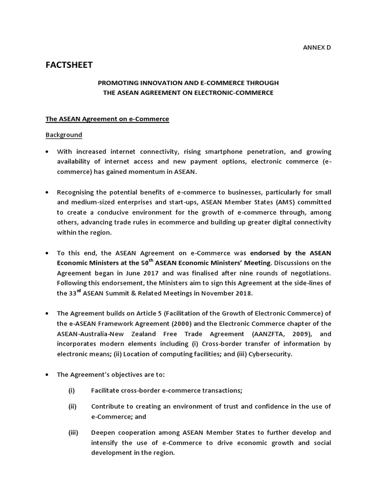 ASEAN E-Commerce Agreement Overview | PDF | Asean Free Trade Area ...