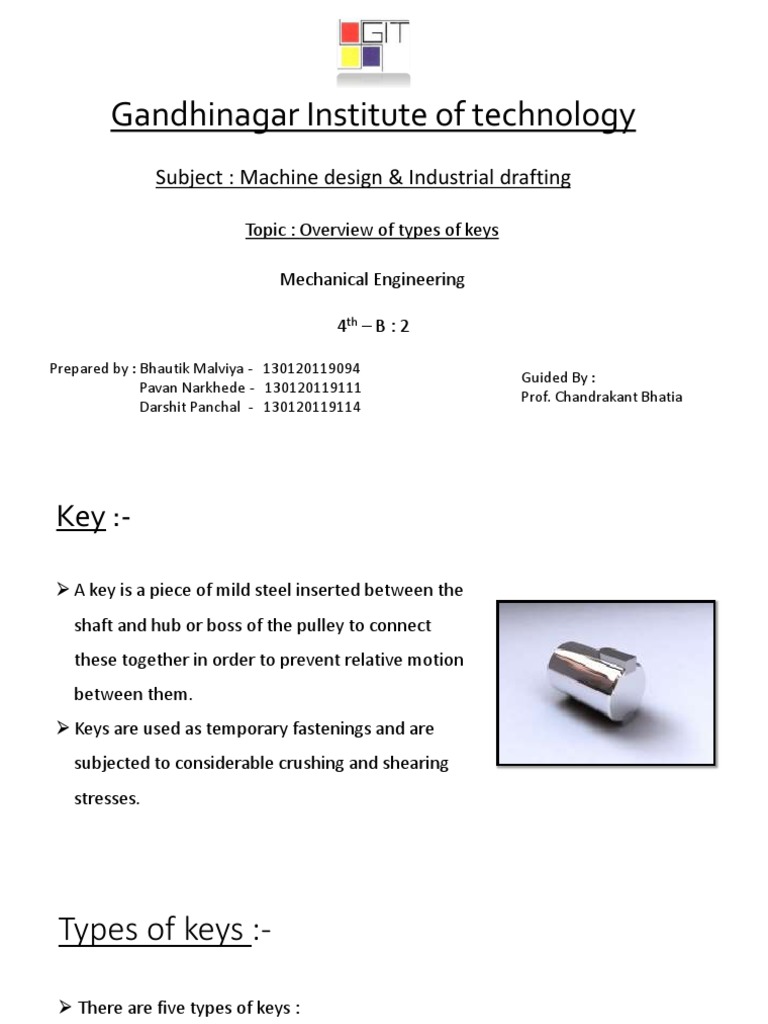 Gandhinagar Institute of Technology: Subject: Machine Design ...