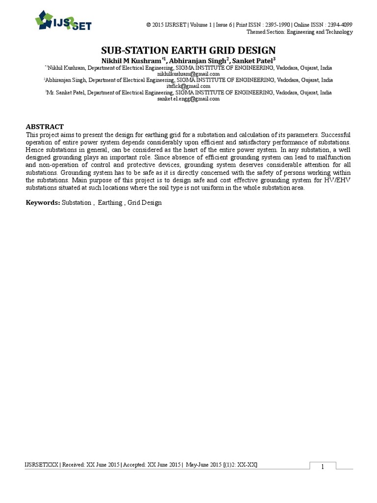 EE021 - Sub-Station Earth Grid Design | PDF | Electrical Substation ...