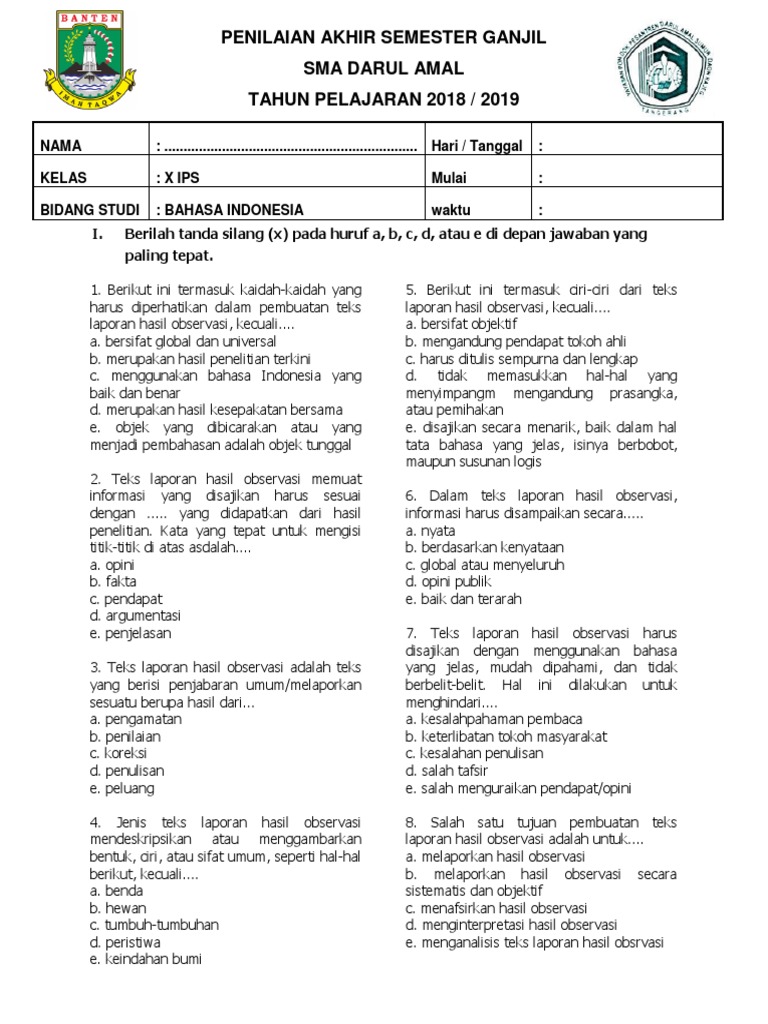 Dalam Teks Laporan Hasil Observasi Informasi Harus Disampaikan Secara Seputar Laporan