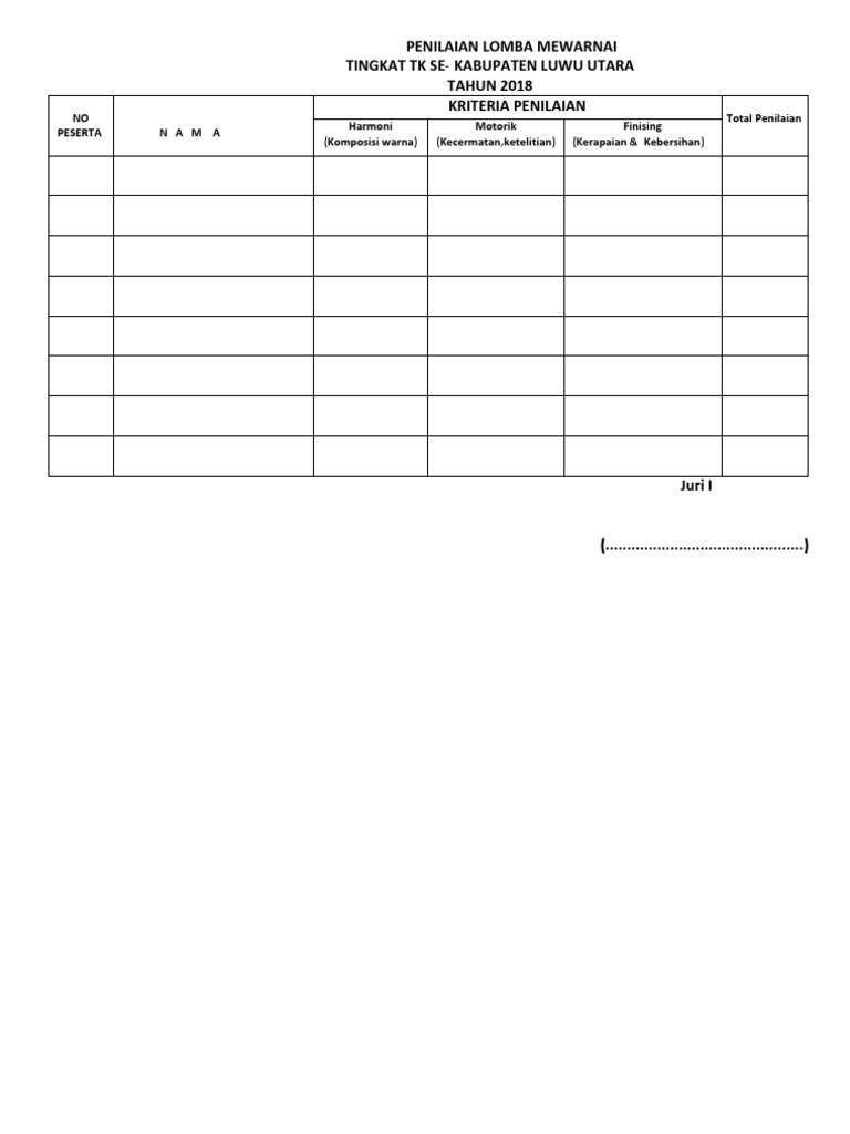 Format Penilaian Mewarnai Guru Paud