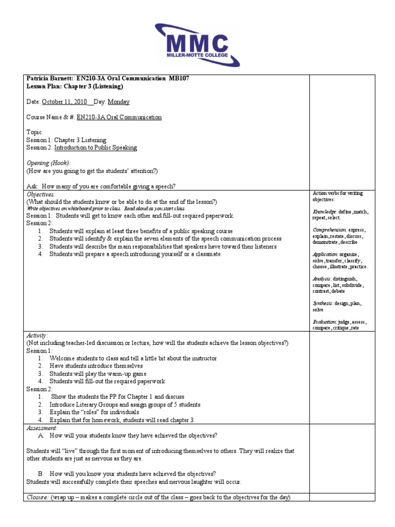 Oral Communication Lesson Plan: Listening | PDF | Lesson Plan | Human ...