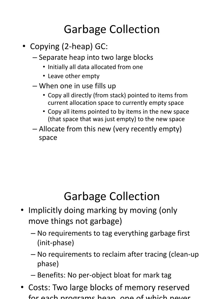 Garbage Collection Garbage Collection: - Copying (2 Heap) GC | PDF ...