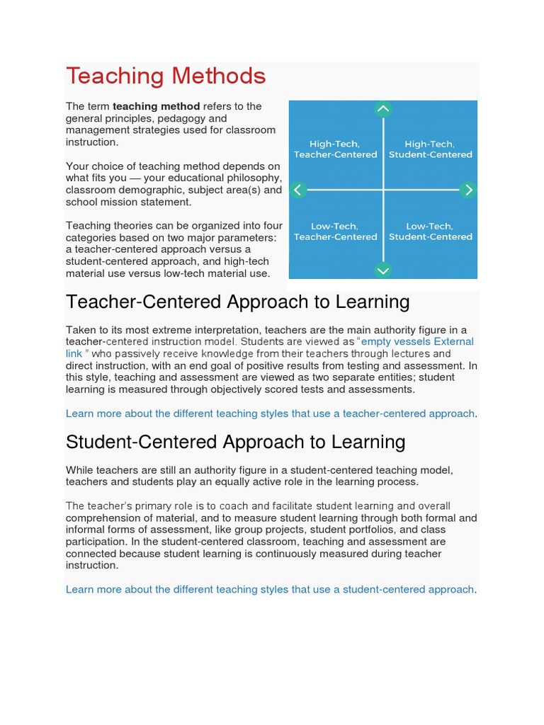 Teaching Methods: Teacher-Centered Approach To Learning | PDF ...