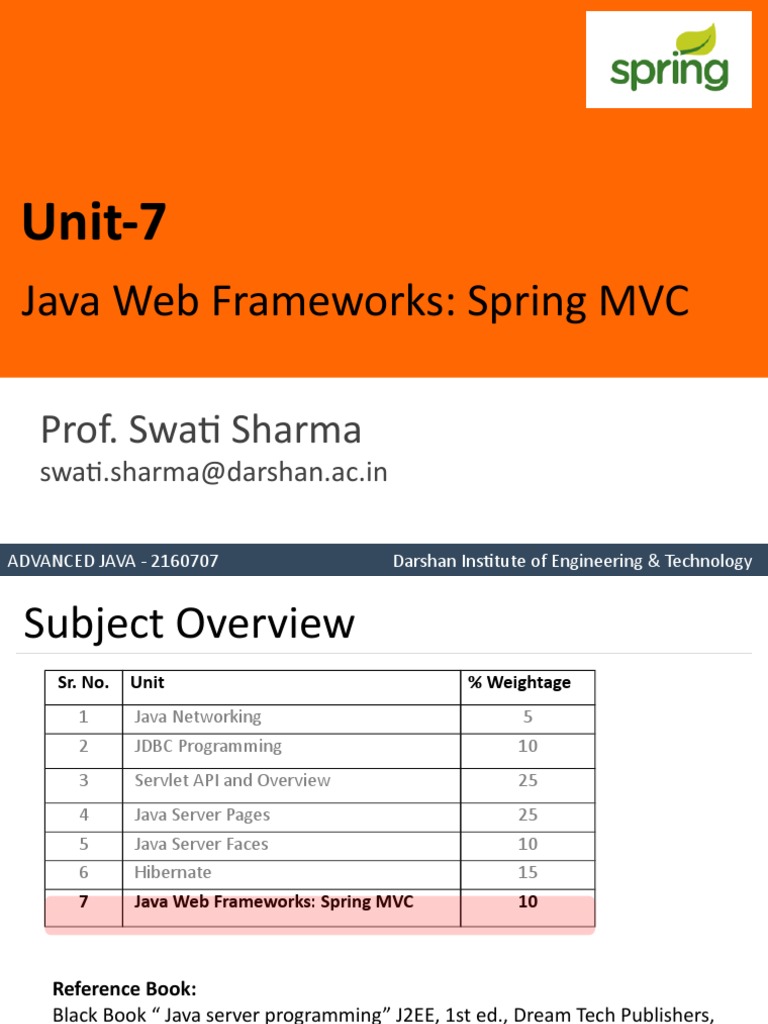 Unit-7: Java Web Frameworks: Spring MVC | PDF | Spring Framework ...