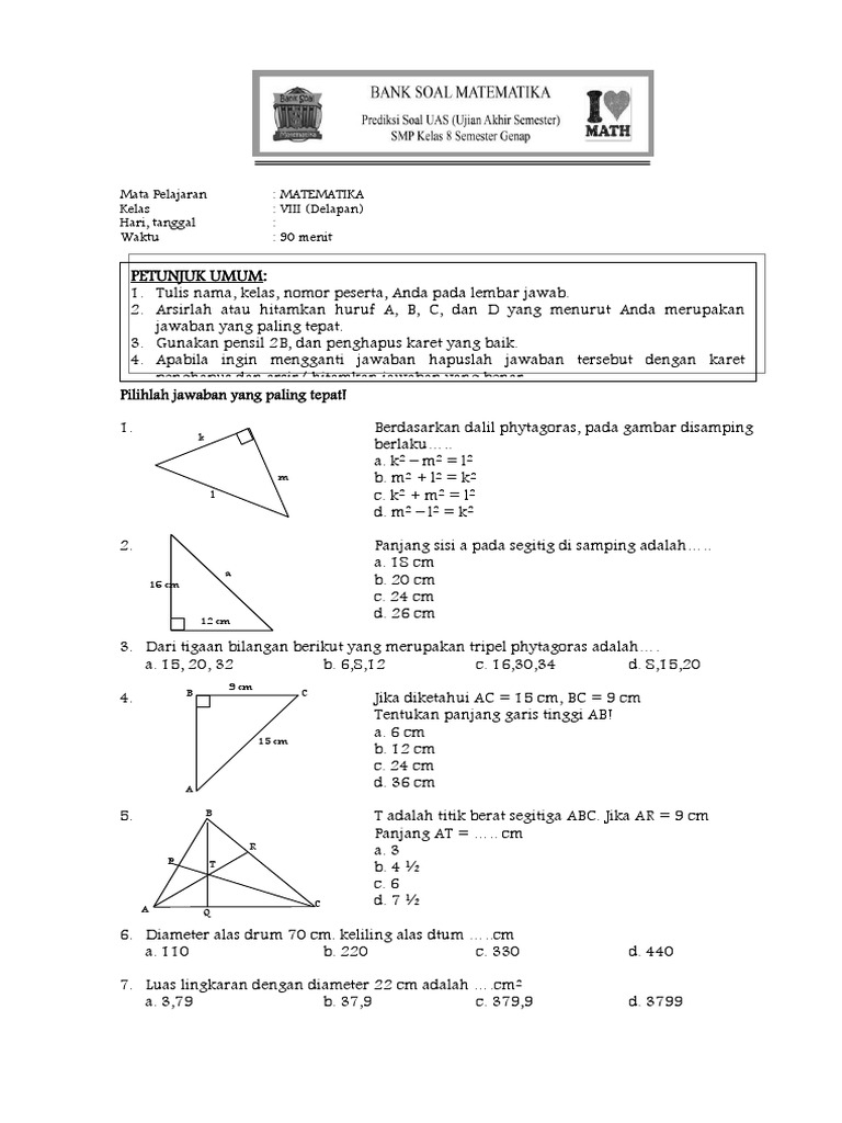 92958936 Prediksi Soal Uas Matematika Smp Kelas 8 Semester Genap Bsm Pdf