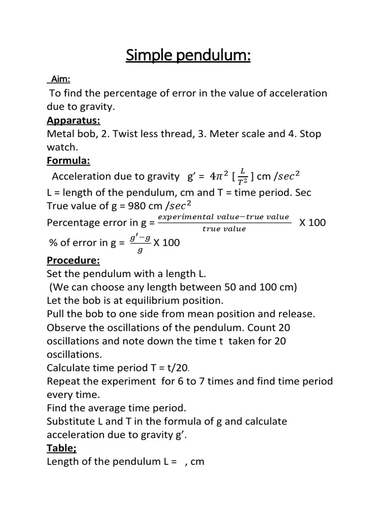 Simple Pendulum Expt | PDF