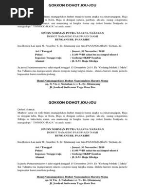 Contoh Undangan Gokkon Dohot Jou Jou
