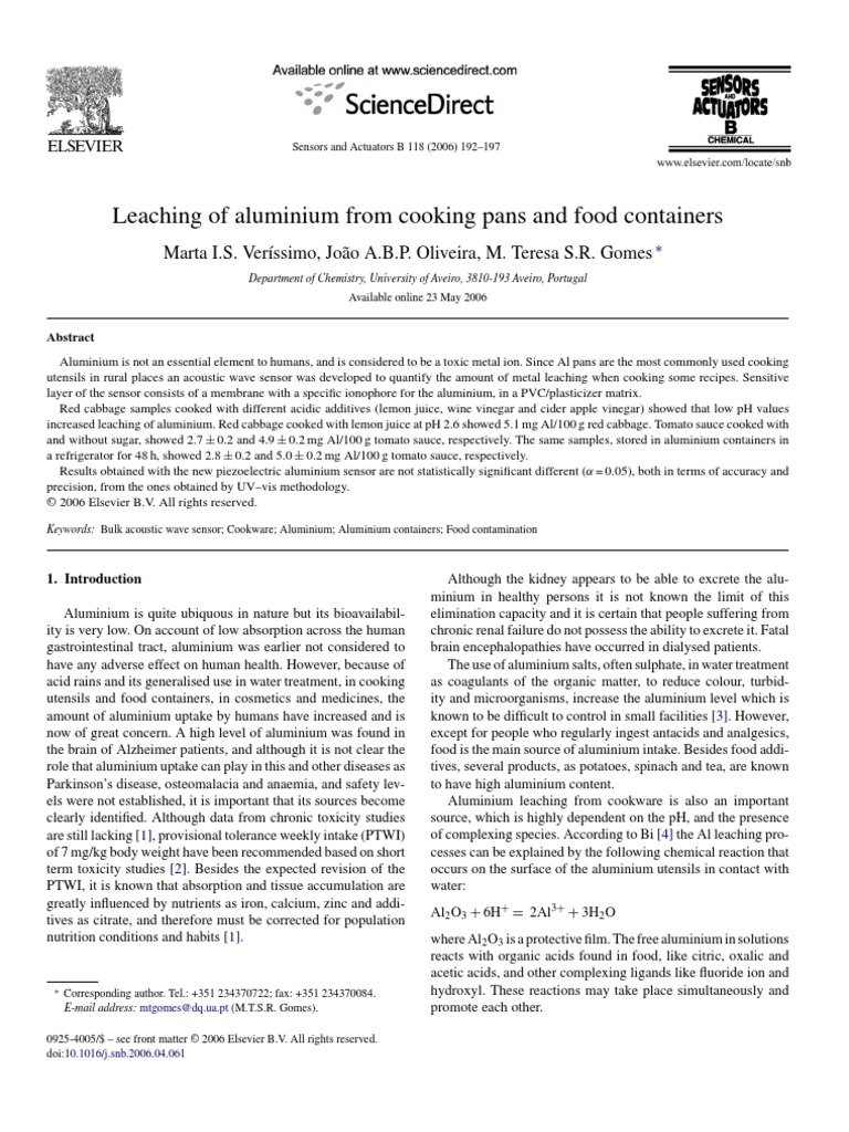 Leaching of Aluminium From Cooking Pans and Food Containers PDF