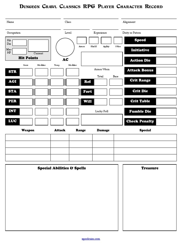 DCC RPG Character Record Sheet | PDF