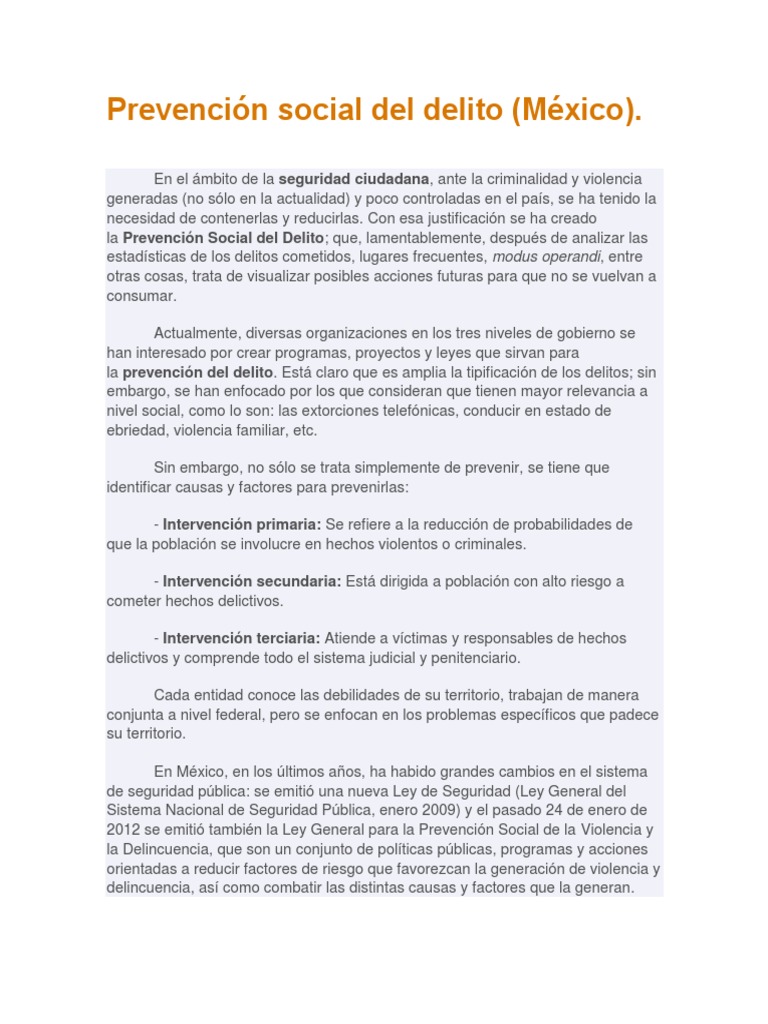 Prevención Social Del Delito | PDF | Prevención del crimen | Thriller y ...