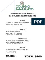 Menu Del 26 Al 29 de Nov 2018