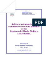 Aplicación de modelación superficial en cuencas pluviales de las Regiones del Maule, Biobío y La Araucanía.