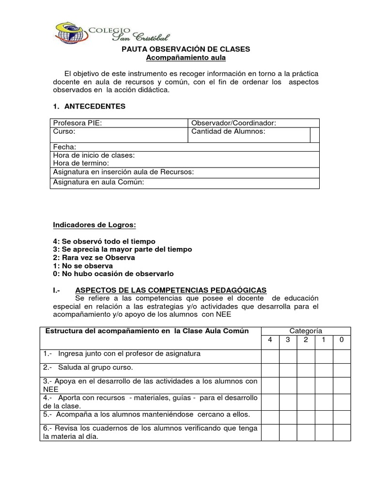Pauta de Acompañamiento | PDF | Salón de clases | Maestros