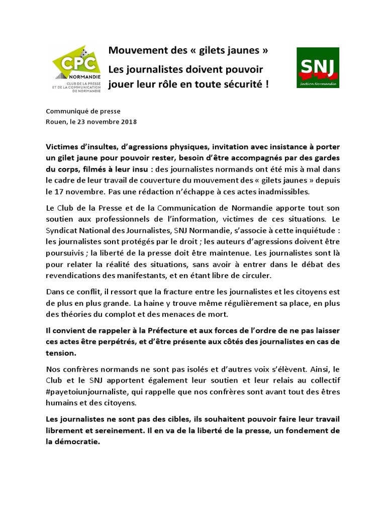 Mouvement Des Gilets Jaunes Les Journalistes Doivent