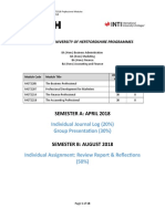Individual Journal Log (20%) Group Presentation (30%) : Semester A: April 2018