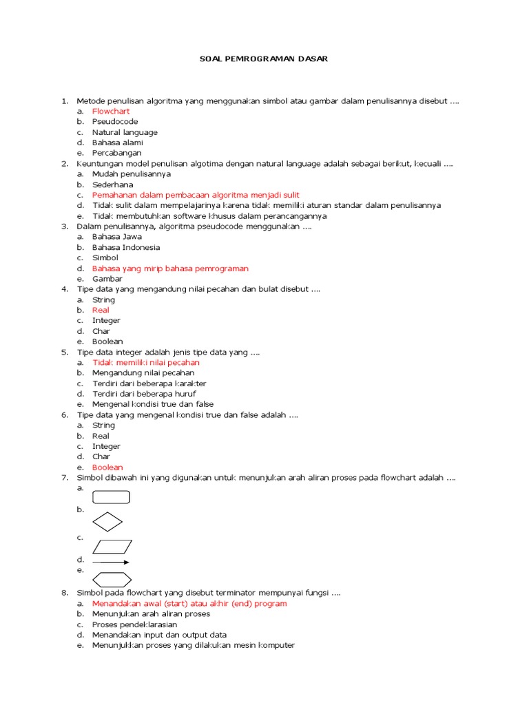 Soal Pemrograman Dasar dan Algoritma | PDF | Komputer | Teknologi ...