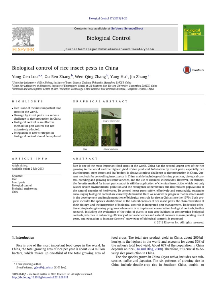 Biological Control of Rice Insect Pests in China 2013 Biological