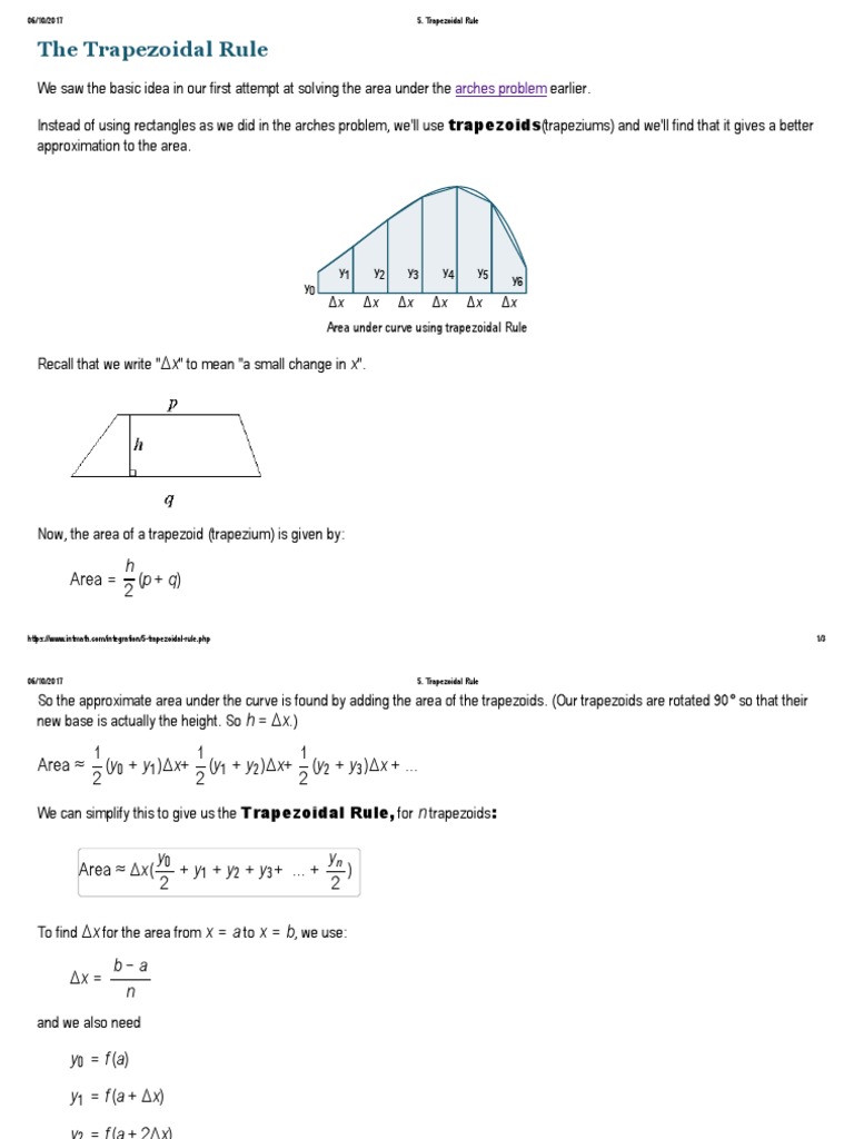 The Trapezoidal Rule: Arches Problem | PDF | Integral | Mathematical ...