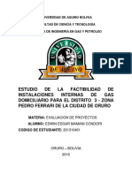 Estudio DE LA Factibilidad DE Instalaciones Internas DE GAS Domiciliario para El Distrito 3 - Zona Pedro Ferrari de La Ciudad de Oruro