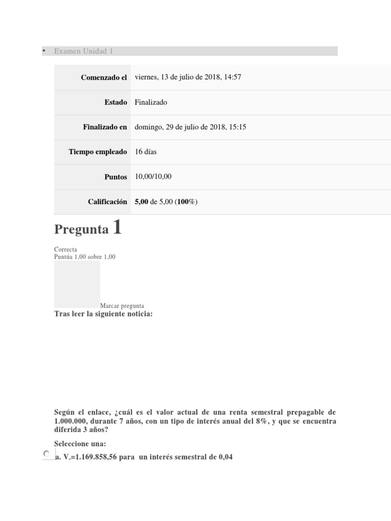 Examen Unidad 1 Matematicas Financ | PDF | Tasas de interés | Euro