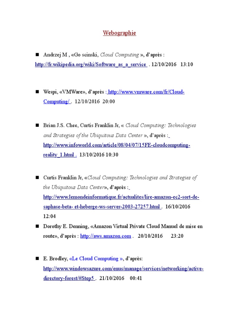 Exemples de Webographie en Cloud Computing | PDF