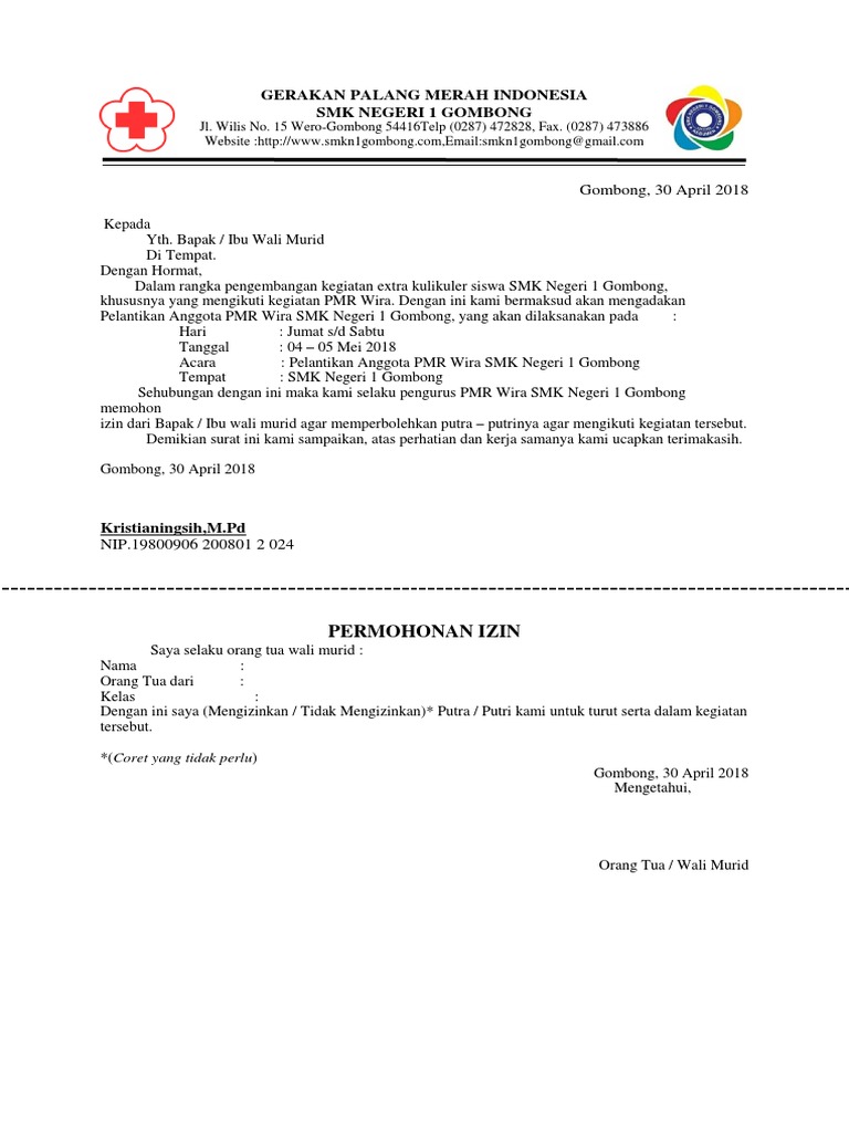 Contoh Surat Permohonan Surat Permohonan Izin Orang Tua Mengikuti Kegiatan