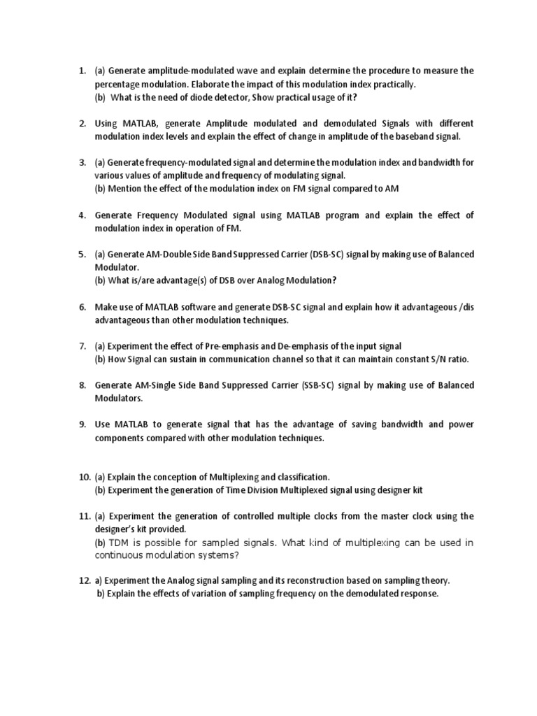 AC Lab Questions PDF Modulation Frequency Modulation