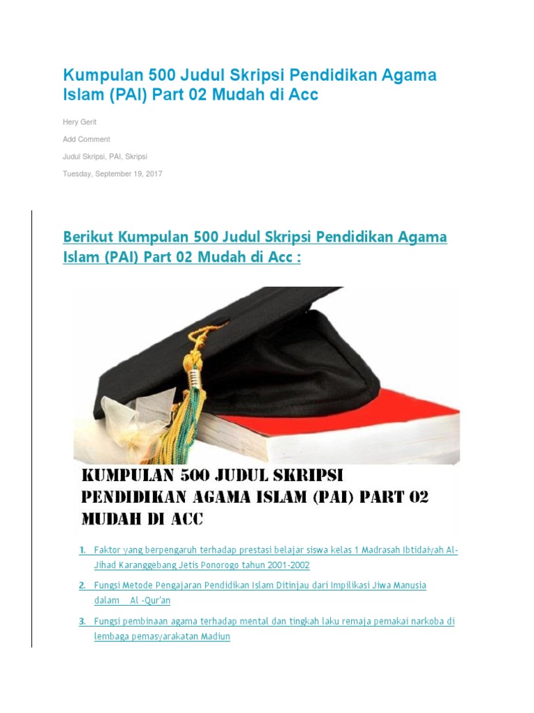 Kumpulan 500 Judul Skripsi Pendidikan Agama Islam