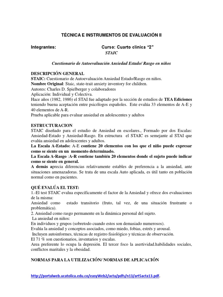 STAIC Resumen PDF | PDF | Ansiedad | Ciencias del comportamiento