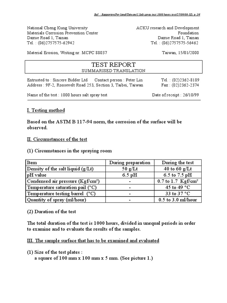 1000-Hour Salt Spray Test Results | PDF | Galvanization | Chemical Elements