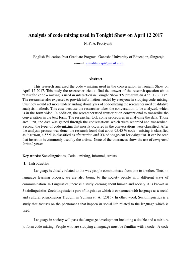 Code Mixing in Tonight Show Analysis | PDF | Multilingualism | Symbols