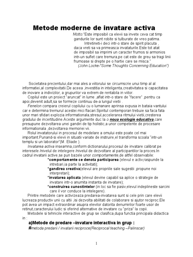 Metode Moderne de Invatare Activa PDF | PDF