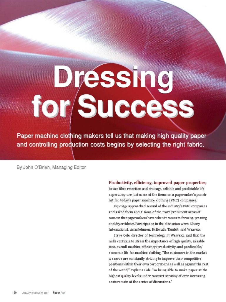 Dressing For Success Today's Paper Machine Clothing PDF