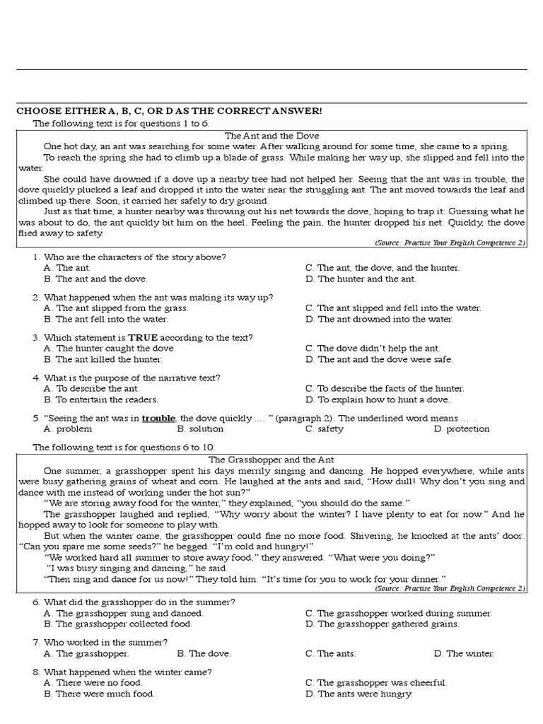 Soal Bahasa Inggris Kelas 8 Smp Mts Narrative Text