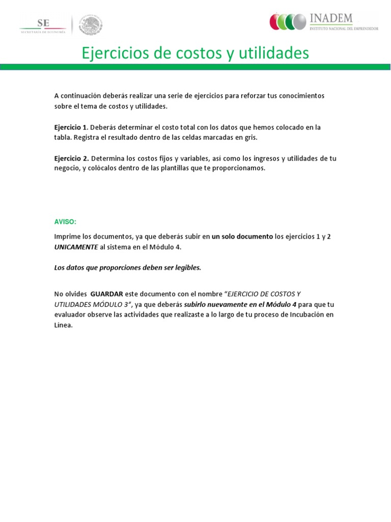 Ejercicios Modulo 3 de Costos y Utilidades | PDF | Economias | Business