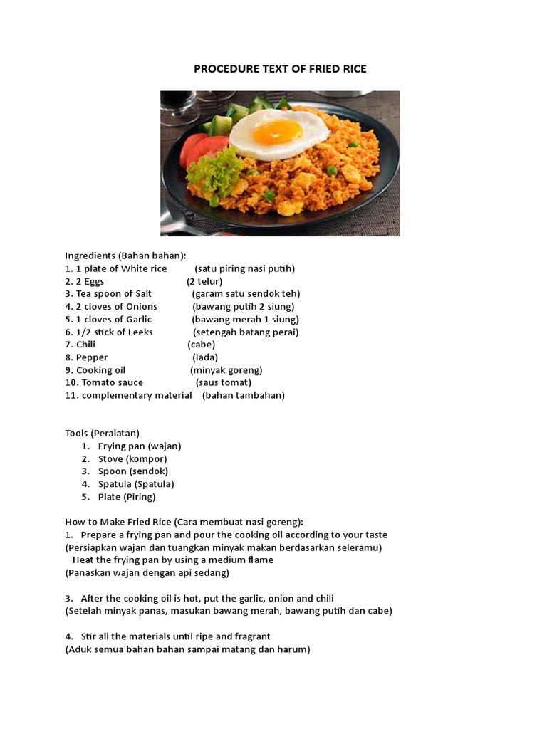 Procedure Text of Fried Rice | PDF