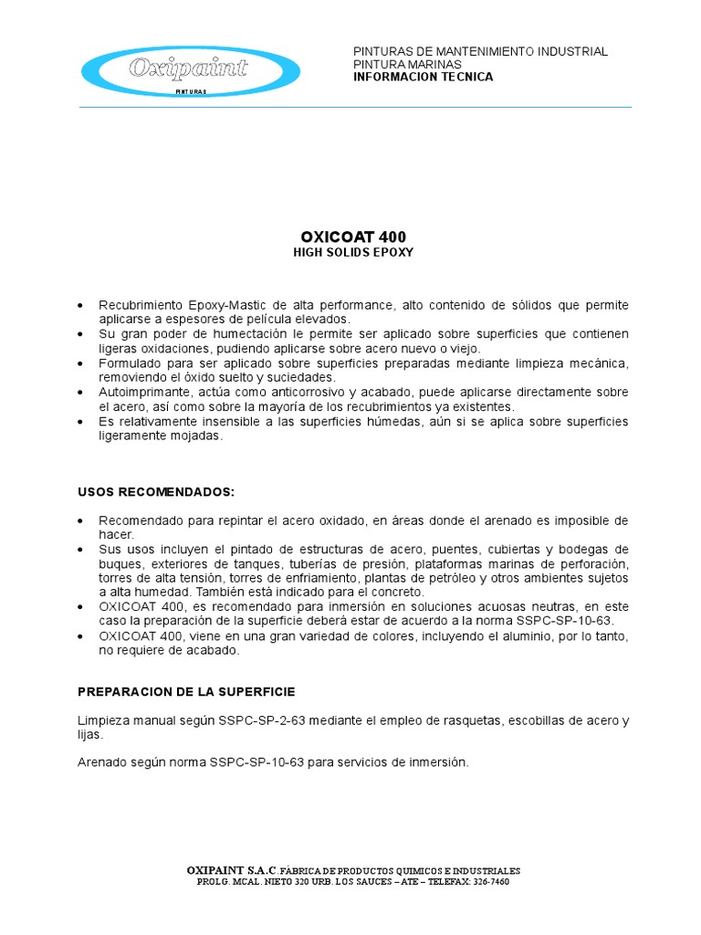 OXICOAT 400: Pintura Epóxica para Acero | PDF | Acero | Aluminio