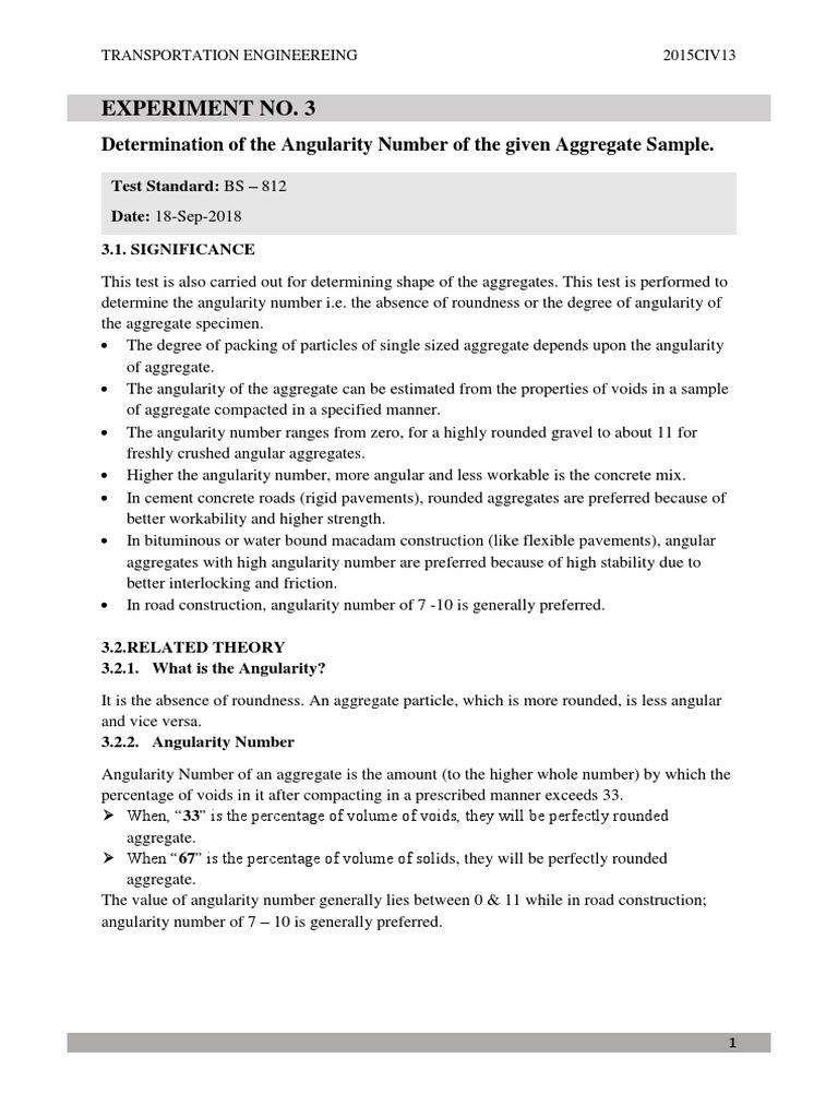 Determination Of The Angularity Number Of The Given Aggregate Sample Construction Aggregate Road Surface