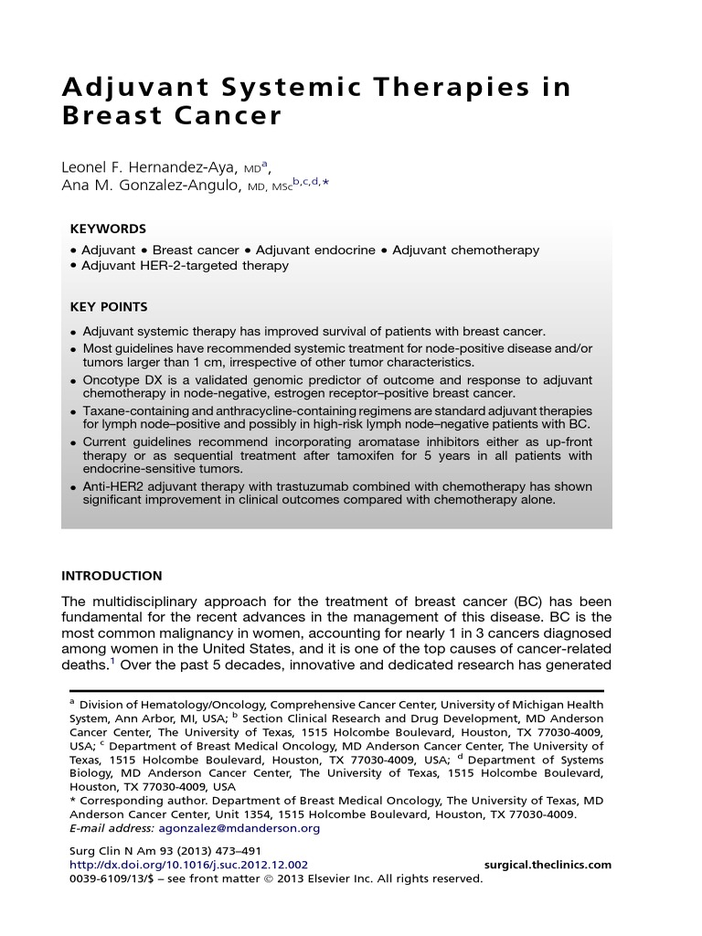 Adjuvant Systemic Therapies in Breast Cancer | PDF | Chemotherapy ...