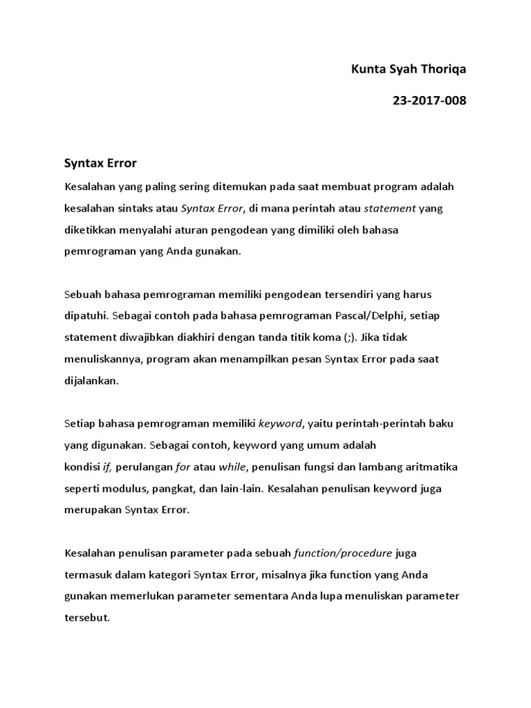 Syntax error pdf