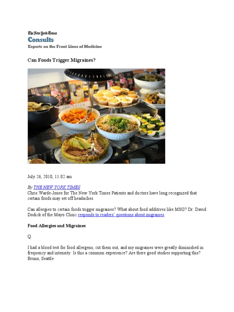 Can Foods Trigger Migraines Pdf Migraine Immunology