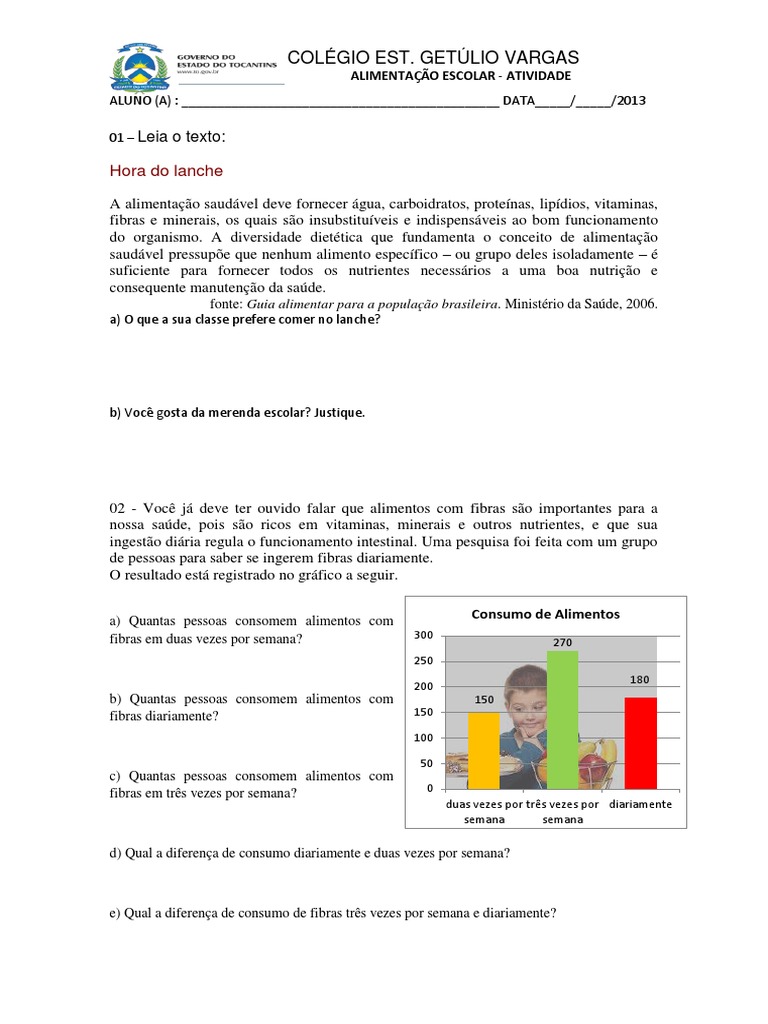 Atividade 6 Ano Alimentacao Escolar Pdf Pdf