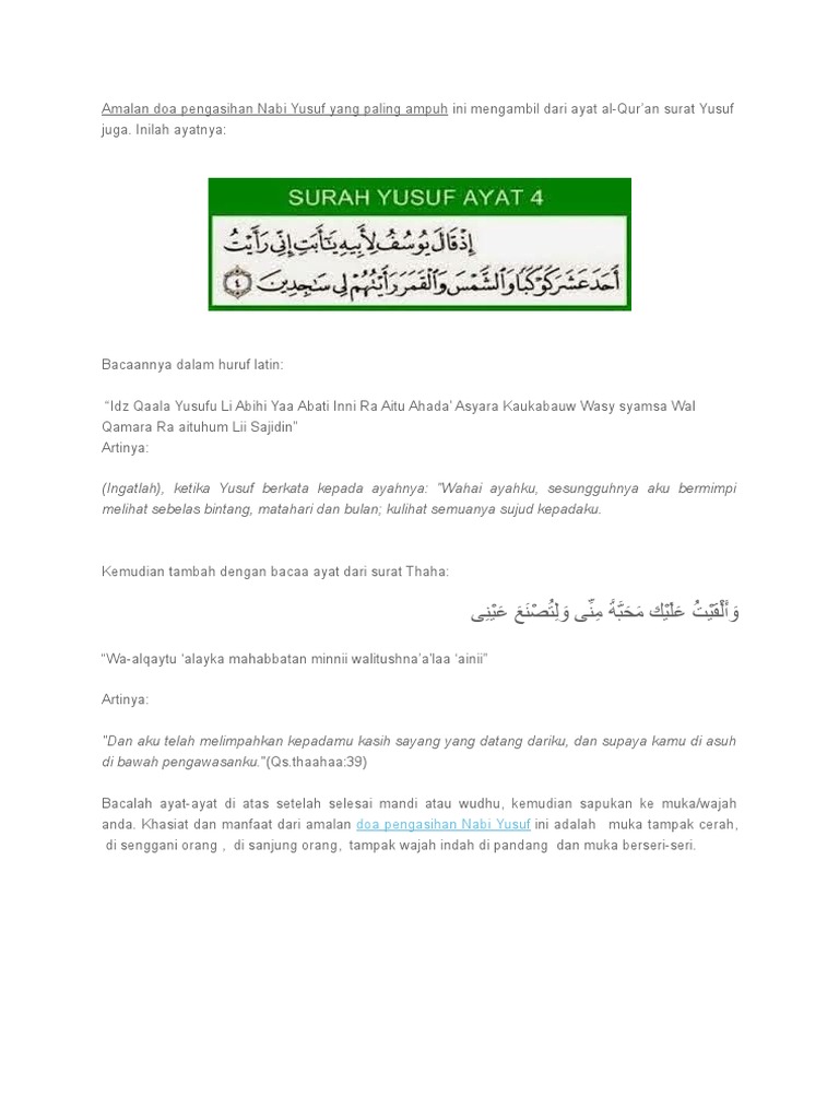 Amalan Doa Pengasihan Nabi Yusuf Yang Paling Ampuh