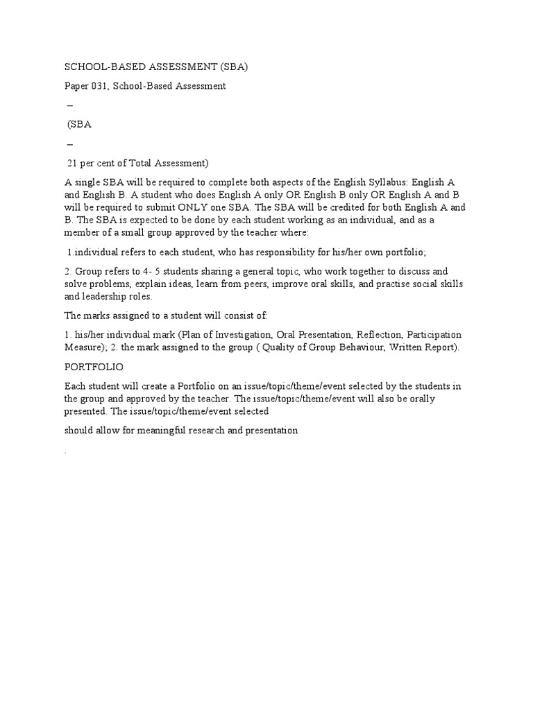 English SBA Outline | PDF | Educational Assessment | Behavioural Sciences