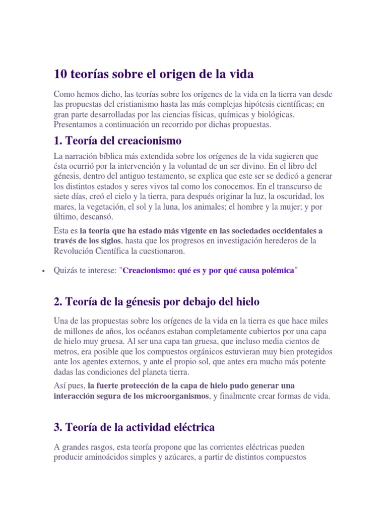 10 Teorías sobre el Origen de la Vida | PDF | Abiogénesis | Vida